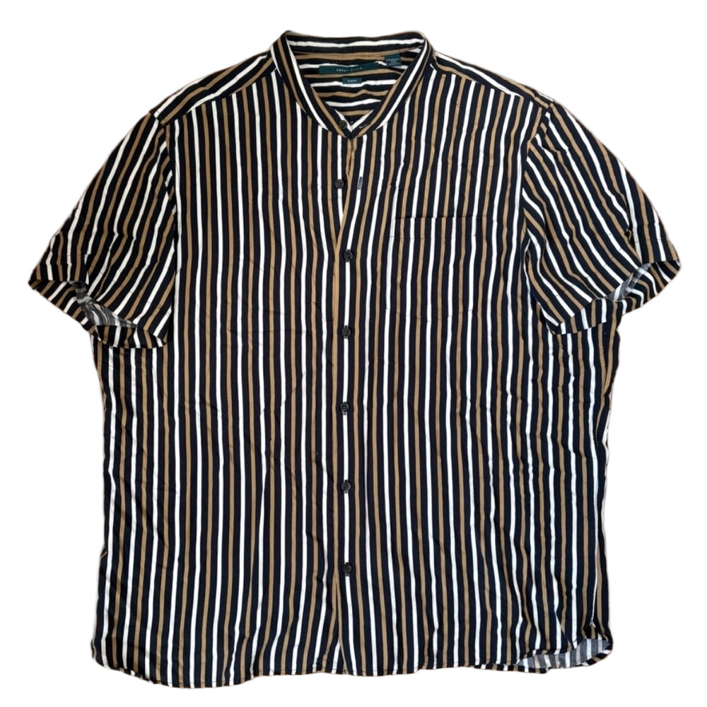 Perry Ellis Black & Cream Vertical Stripe Short-Sleeve Button Shirt